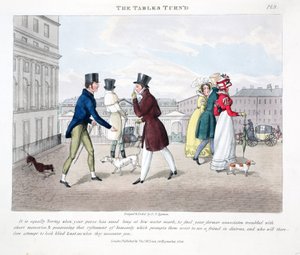 The Tables Turn'd, illustrasjon fra "Fashionable Bores or Coolers in High Life" av Peter Quiz, pub. Thomas McLean, London 1824 (håndfarget gravering)
